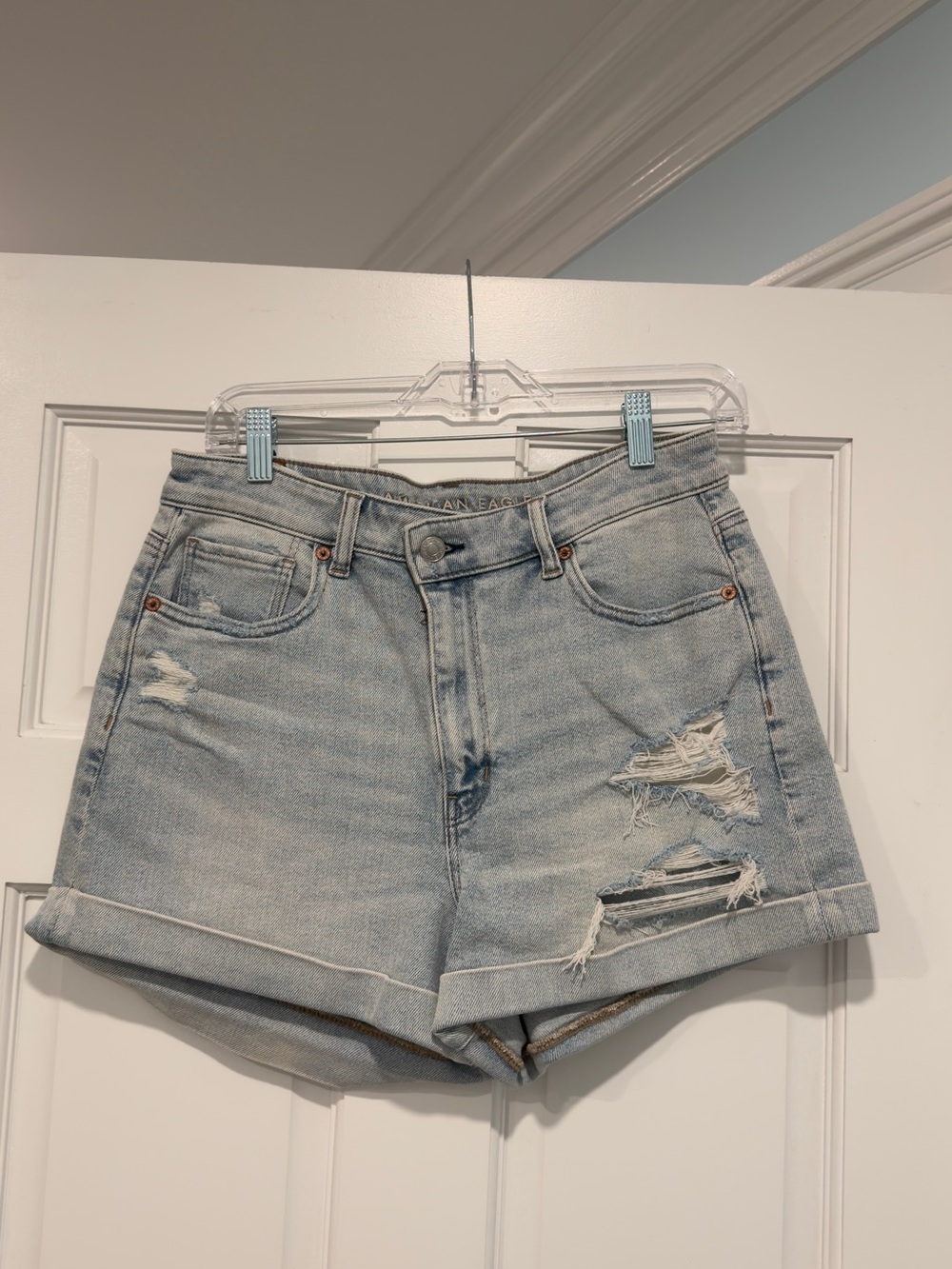 American Eagle Outfitters Light Blue Distressed Denim Shorts